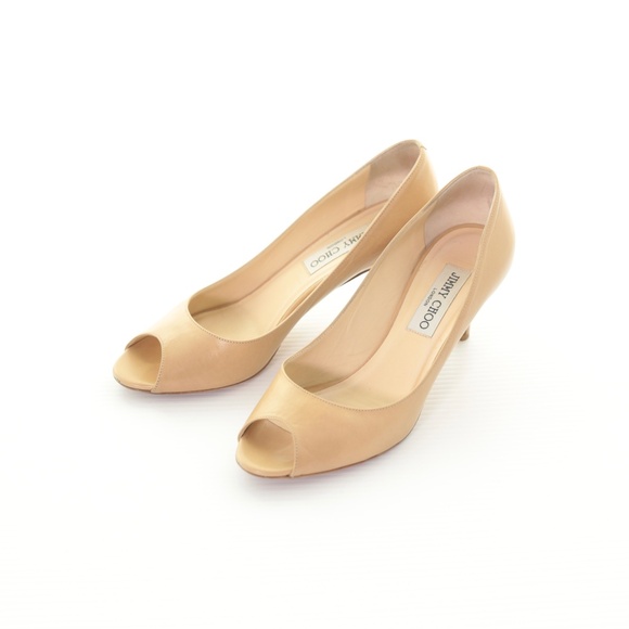 Jimmy Choo Isabel Nude Smooth Leather Peep Toe Low Kitten Heels Shoes 7.5M Italy - Picture 3 of 8